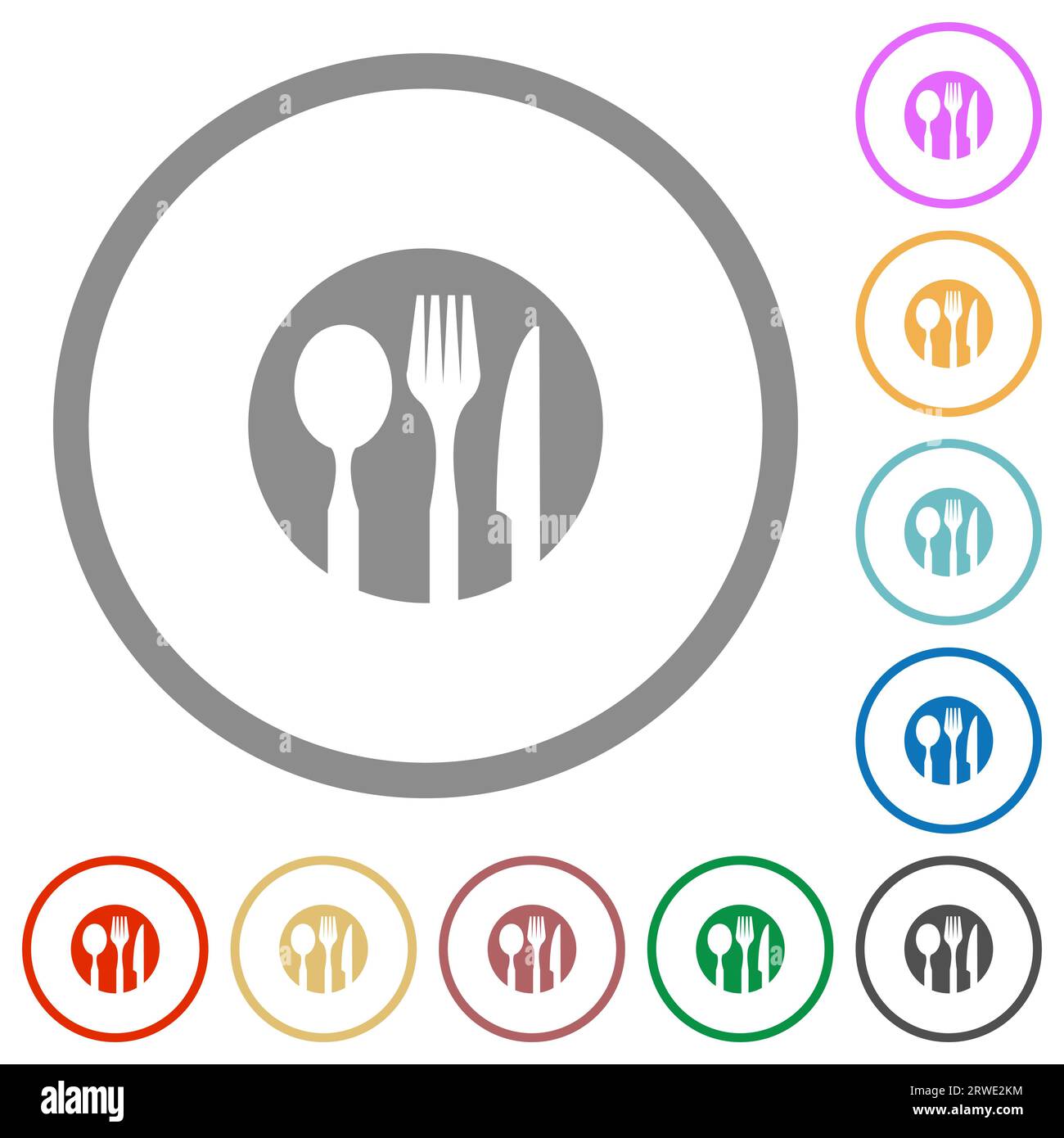 Tableware set solid flat color icons in round outlines on white background Stock Vector