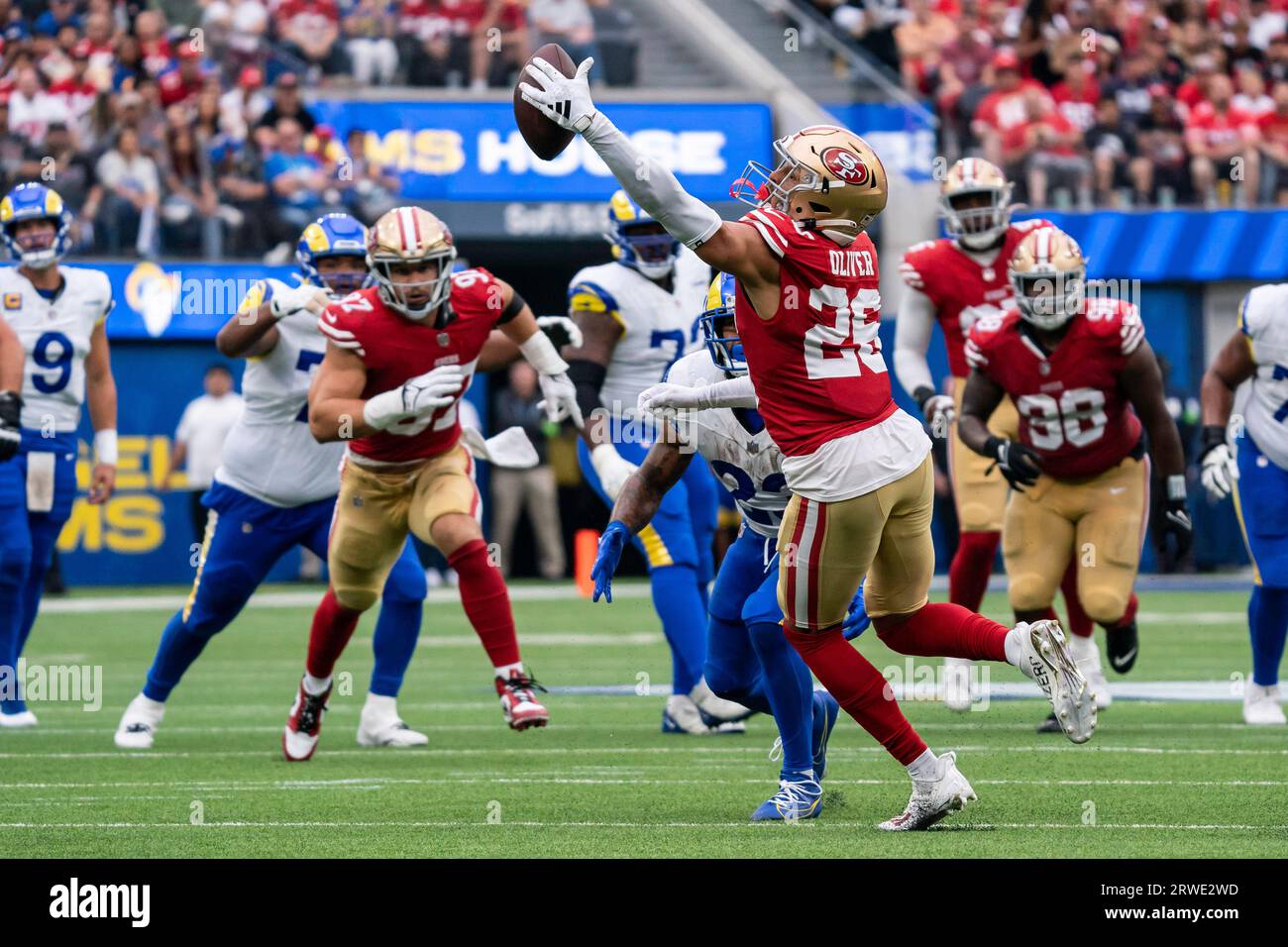 San Francisco 49ers cornerback Isaiah Oliver (26) intercepts a pass