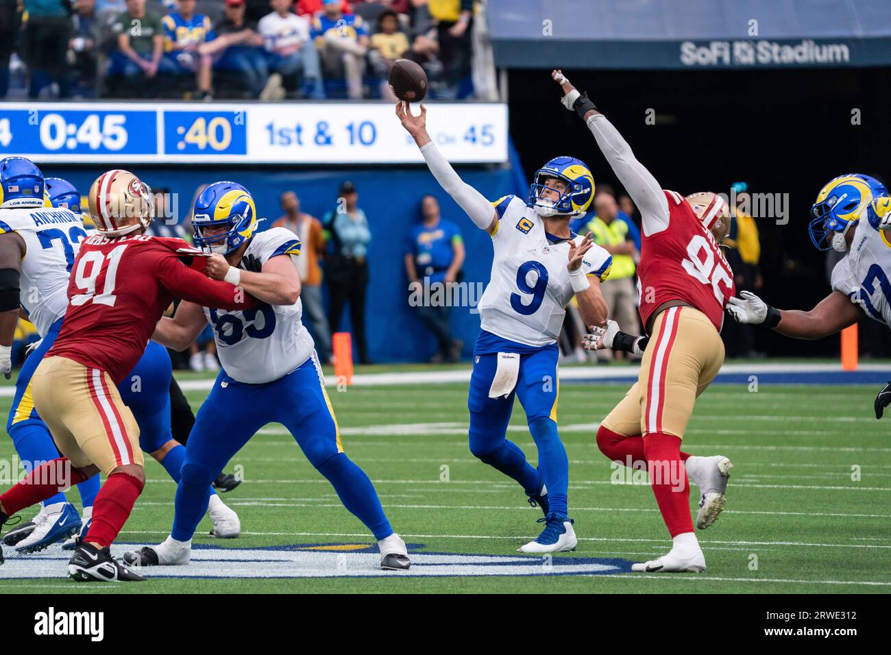 Los Angeles, United States. 14th Feb, 2022. Los Angeles Rams quarterback  Matthew Stafford (9) kisses his wife, Kelly, while celebrating after the  Rams won Super Bowl LVI at SoFi Stadium in Los