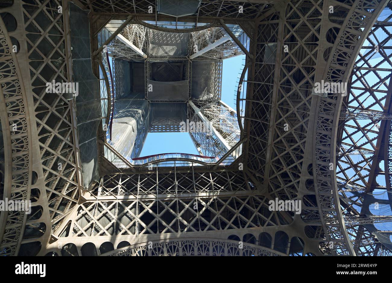 In the middle of Eiffel Tower - Paris, France Stock Photo