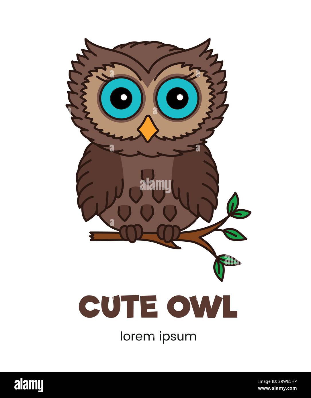 Cute owl sitting on a branch color illustration in vector Stock Vector ...