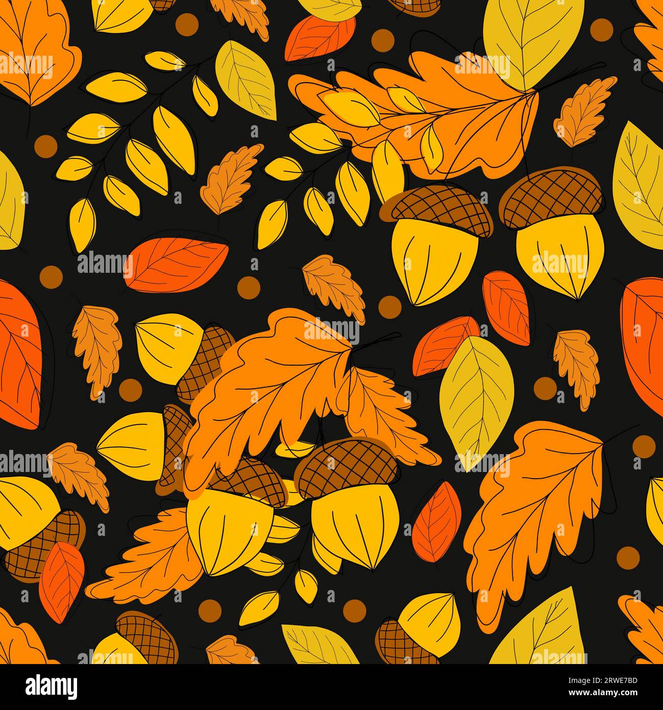 Autumn background. Seamless floral pattern with leaves and acorn ...