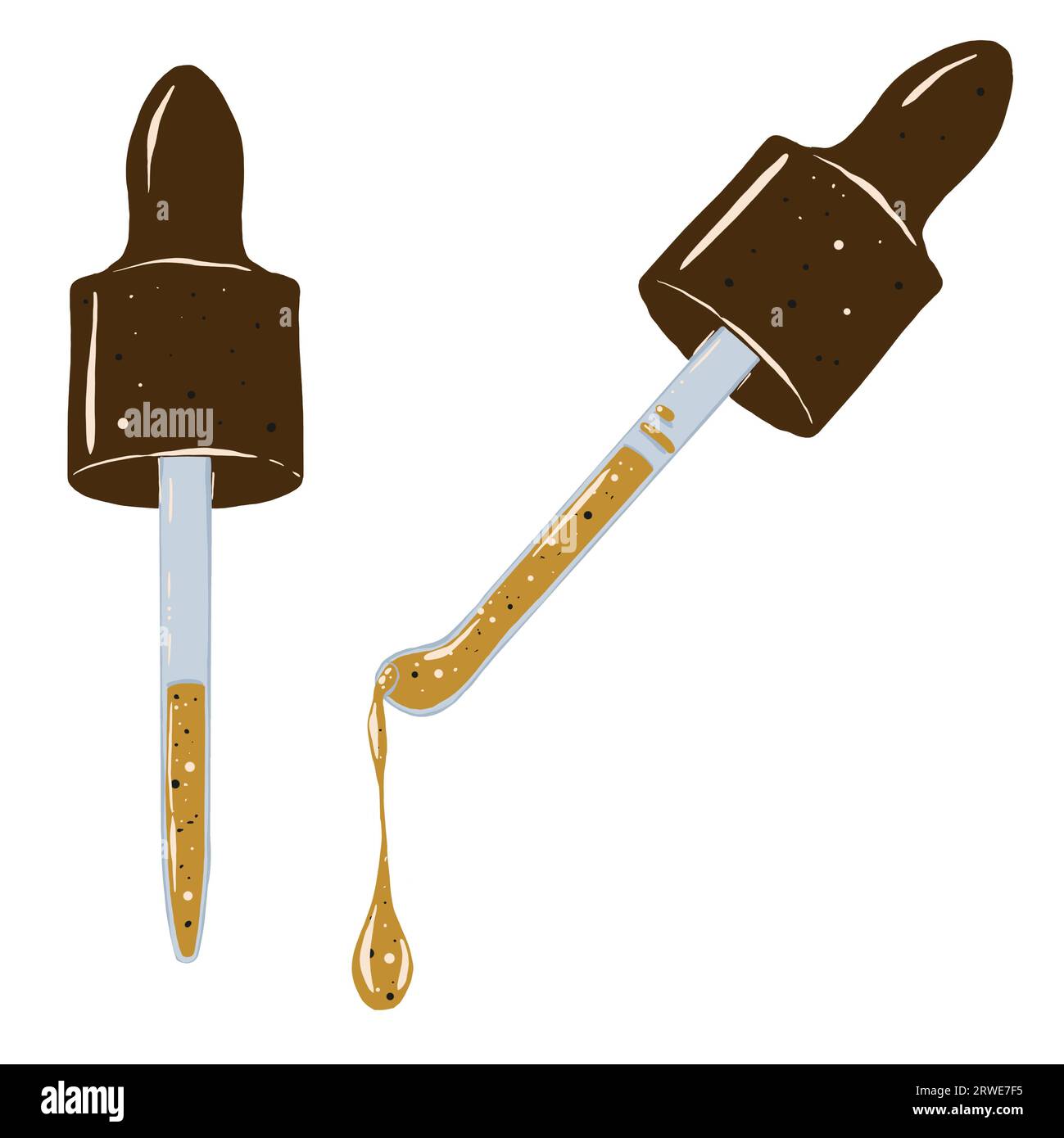 Glass pipette with drops of aromatic oil. Hand drawn illustration Stock