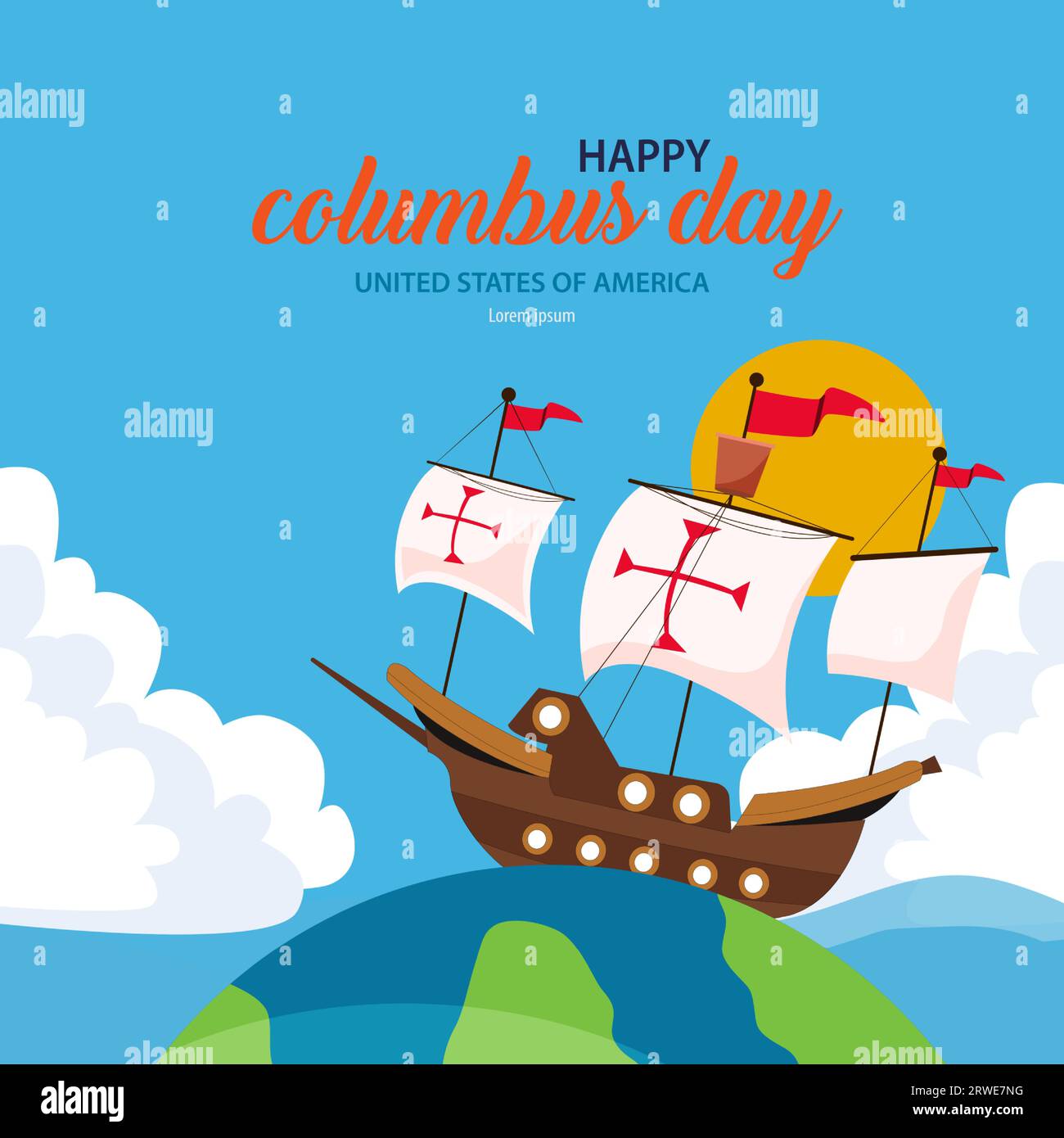 Columbus Day is a U.S. holiday that commemorates Christopher Columbus's arrival in the Americas in 1492. Stock Vector