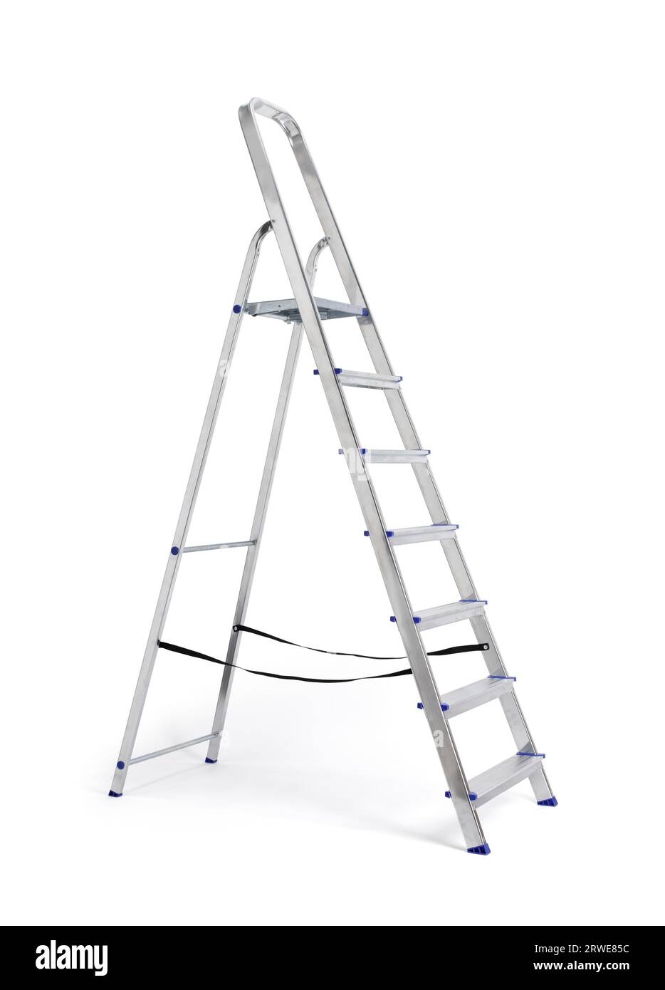 A new metallic step ladder isolated on white with natural shadows Stock Photo