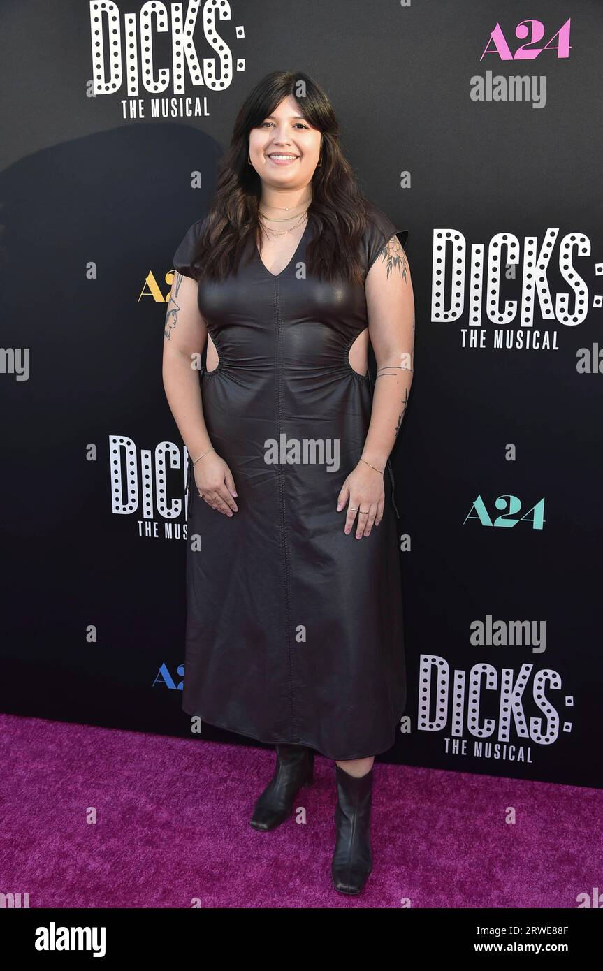 Julie Diaz arrives at the premiere of "Dicks: The Musical" on Monday