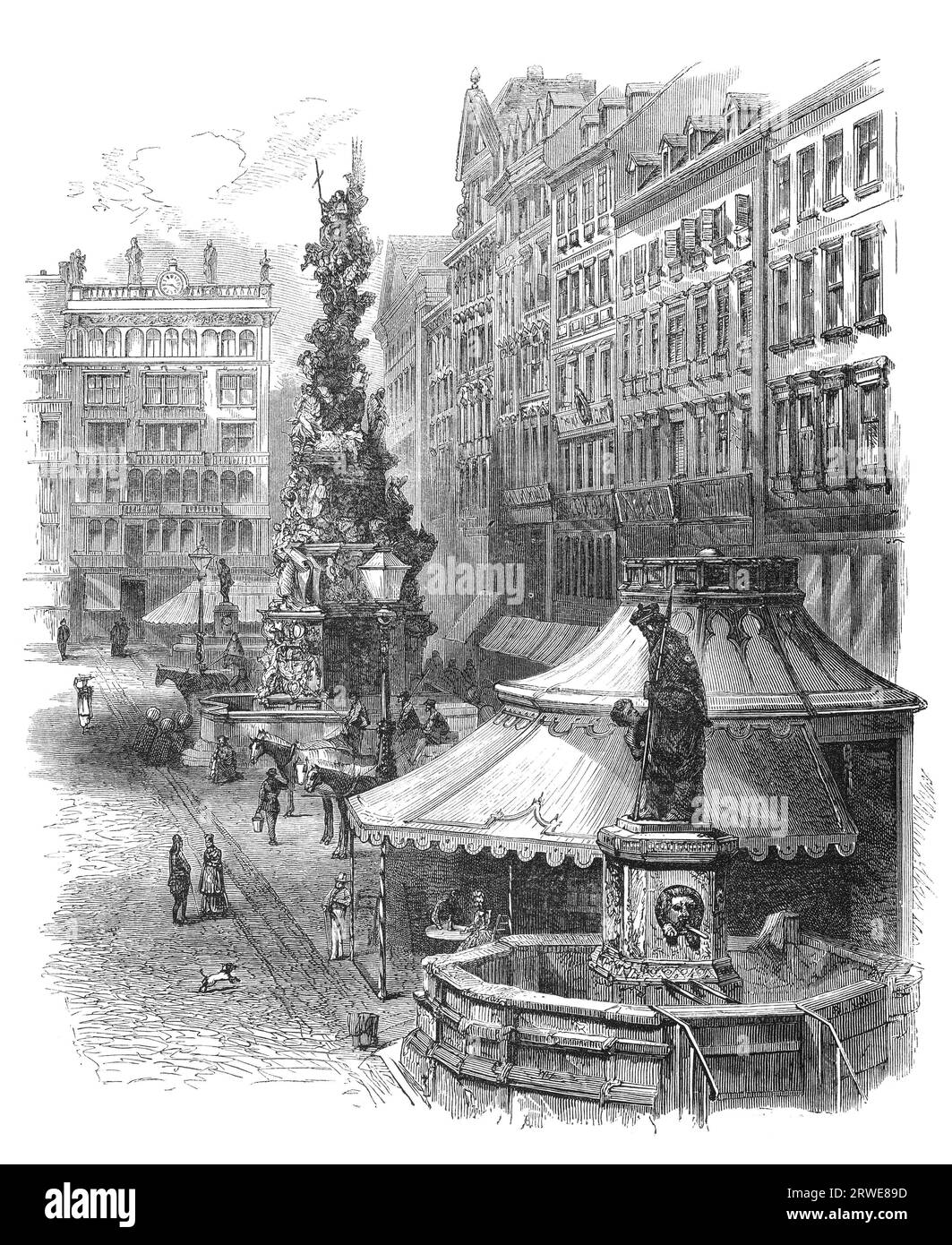 Der Graben (German) (literally) (the trench) is one of the most famous streets in Viennas first district, the city centre. Old Engraving fom The Stock Photo