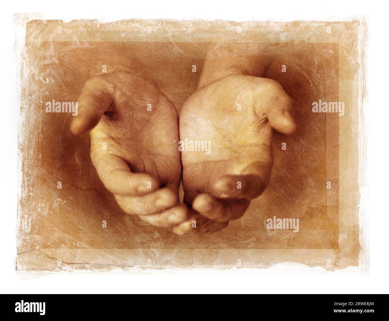 Grunge photomontage of empty hands Stock Photo