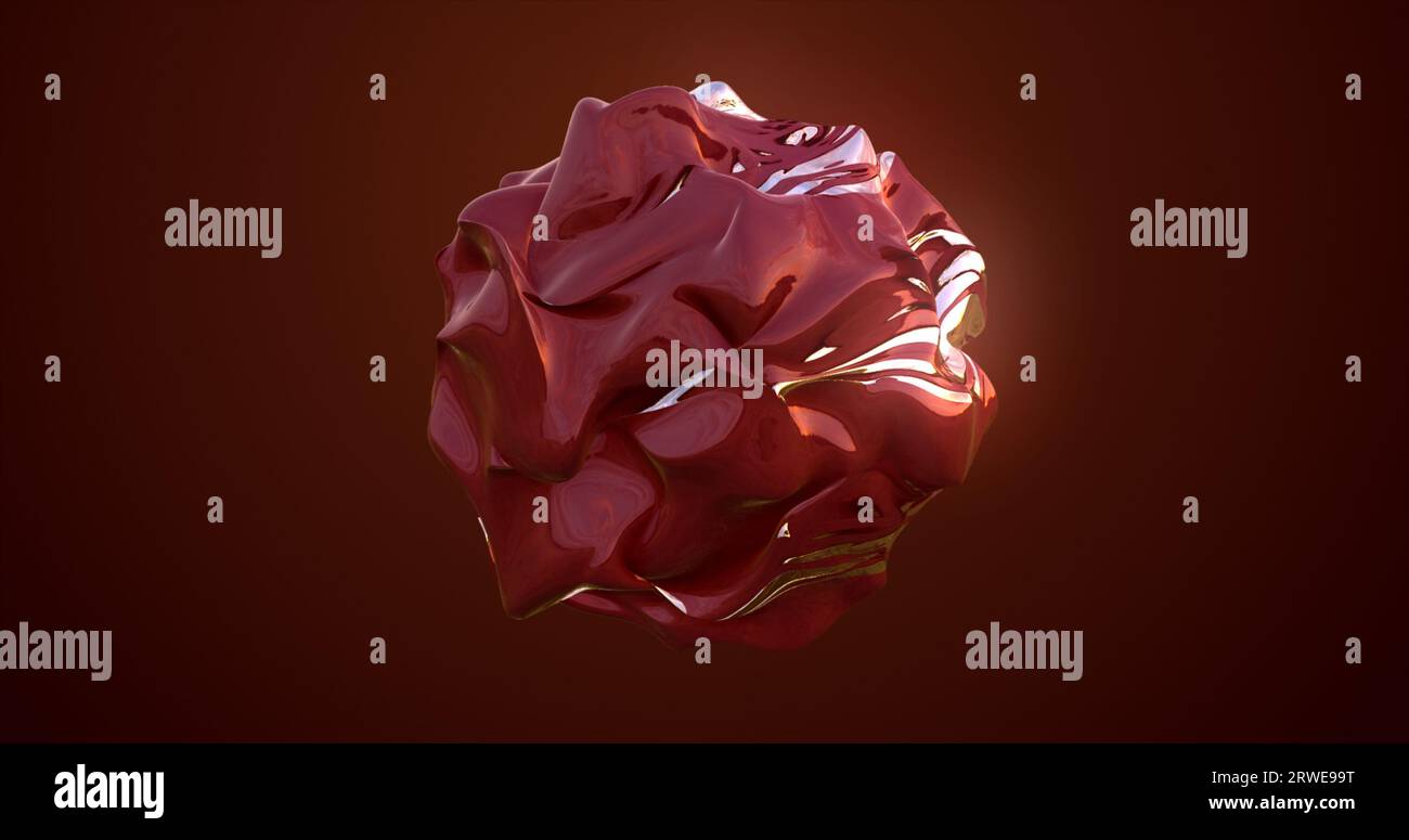 Morphing of a red sphere, a ball of molten fluid iridescent shiny ...
