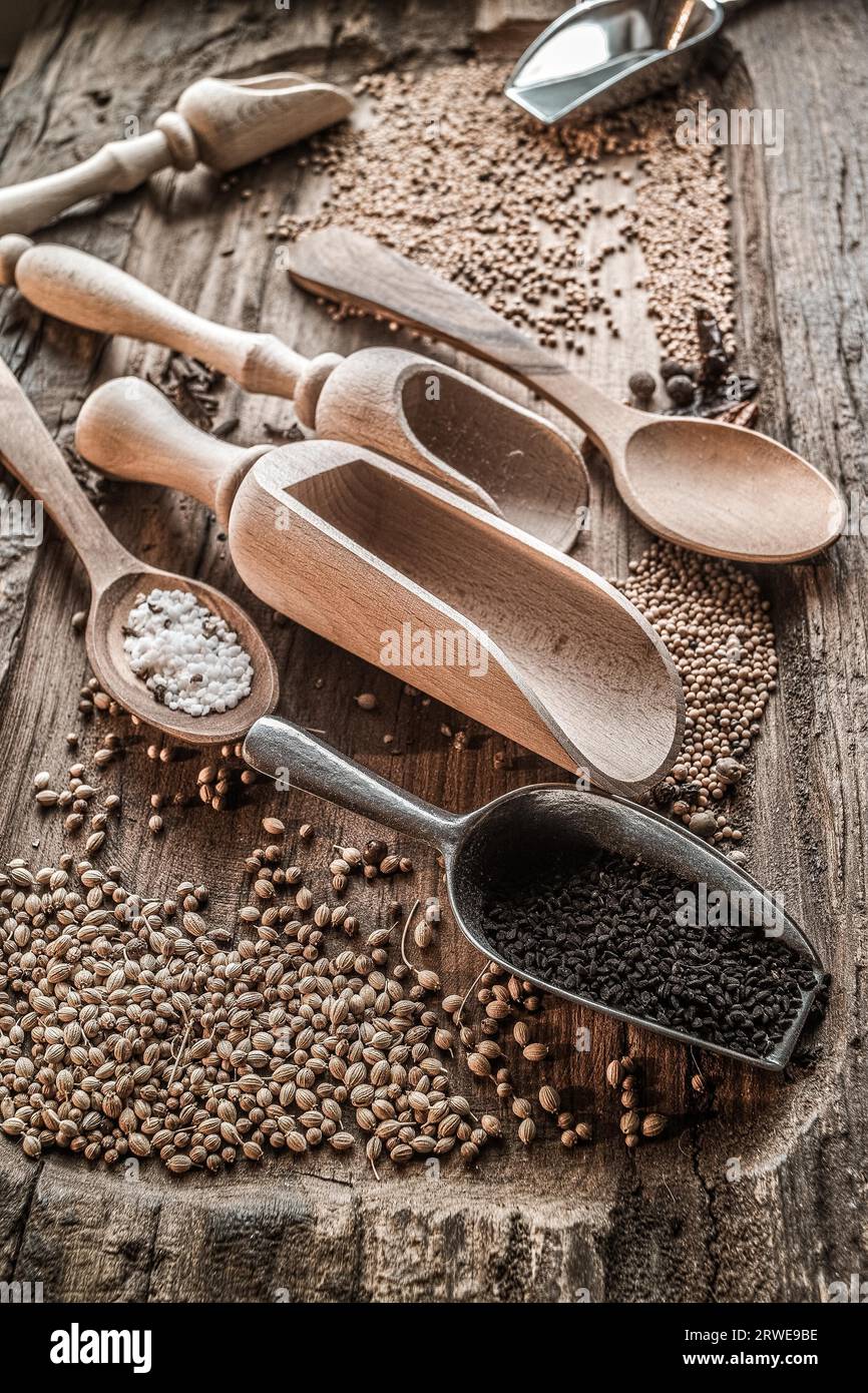 Spices on a wooden board Stock Photo