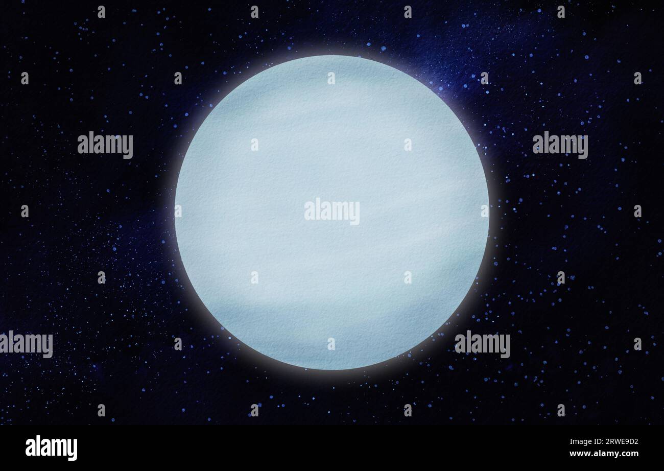 Uranus - the 7 planet in the solar system. Nighttime starry sky. for schools, astronomy, notebook. In astrology, symbol god of the sky, patron of the Stock Photo