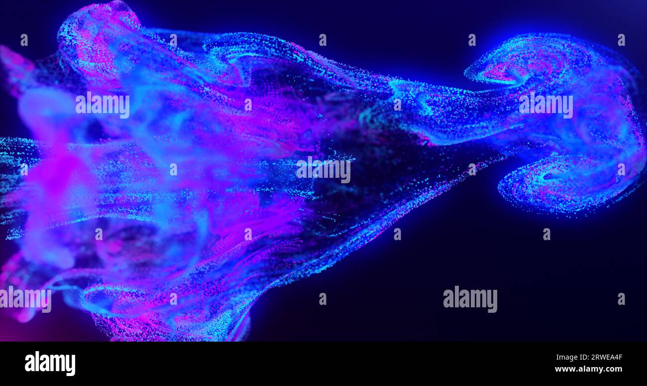Abstract fluid explosion iridescent blue and purple waves glowing with ...