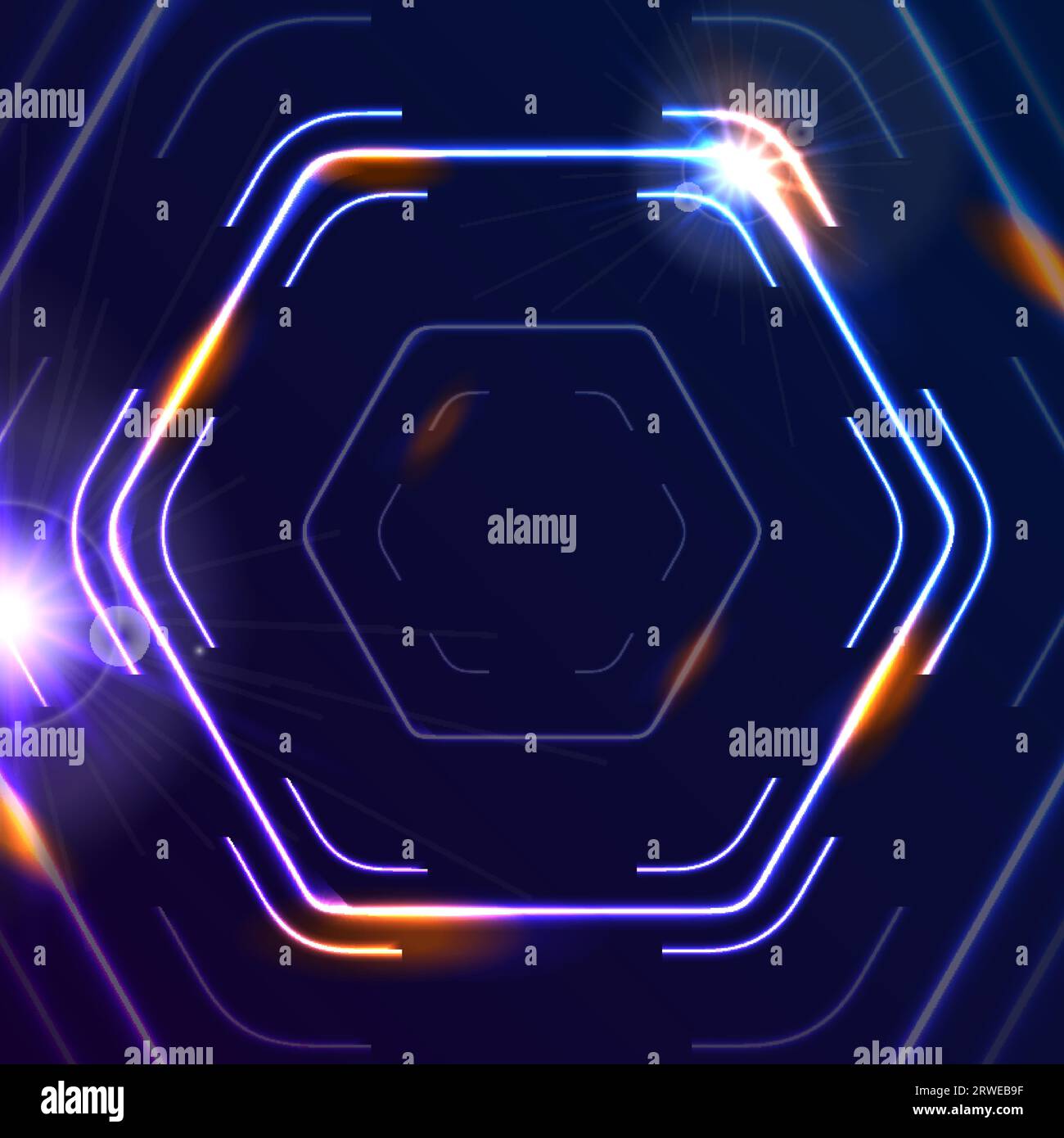 Sci-fi technology abstract background with glowing hexagons. Neon ...