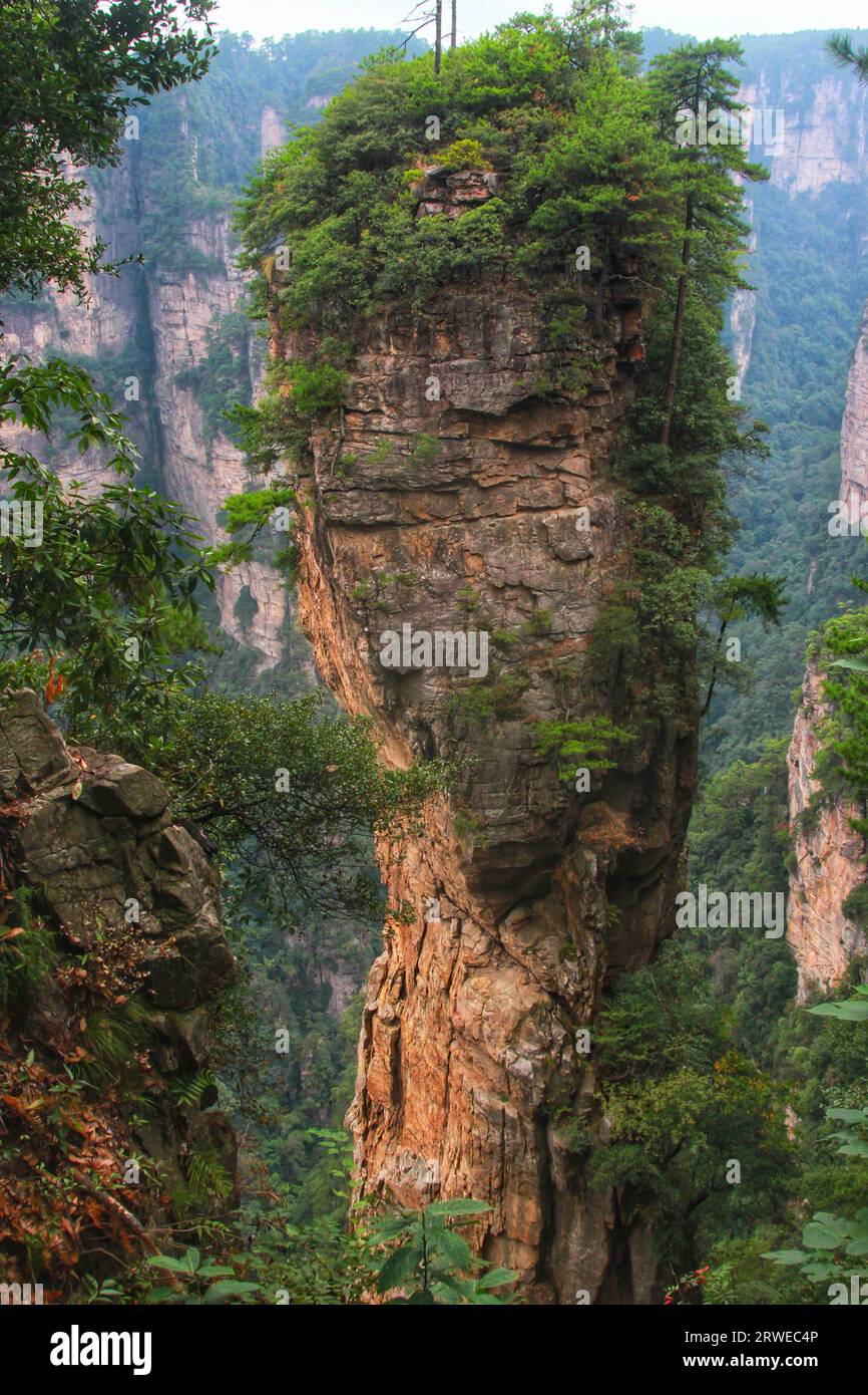 Immerse yourself in the breathtaking beauty of China's Avatar-like mountains, a majestic realm of stunning peaks and nature's grandeur Stock Photo