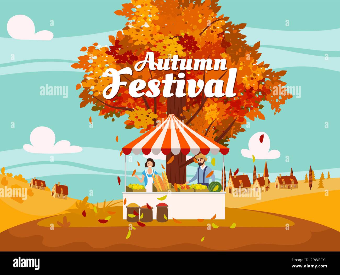 Autumn Festival fair local market countryside, apple tree, farm, rural