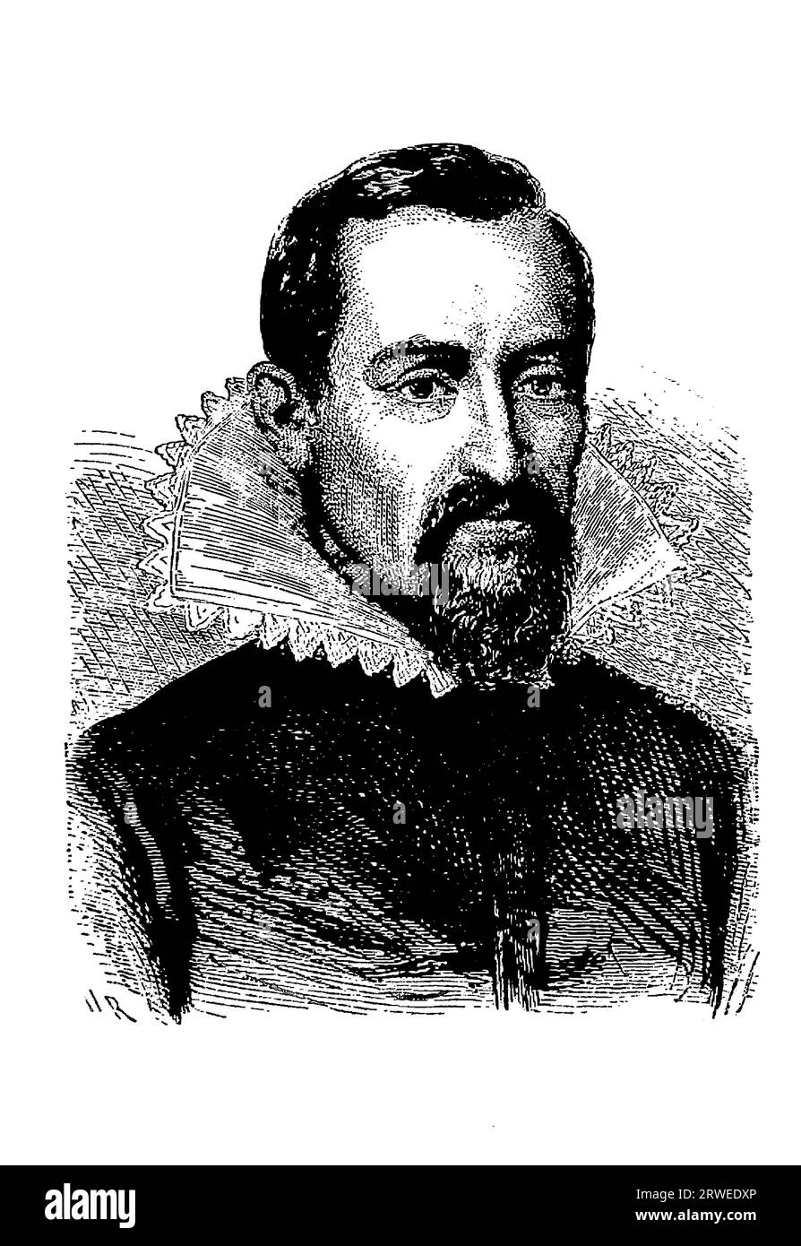 Johannes Kepler - Famous Astronomer, Vintage engraved illustration portrait Stock Photo