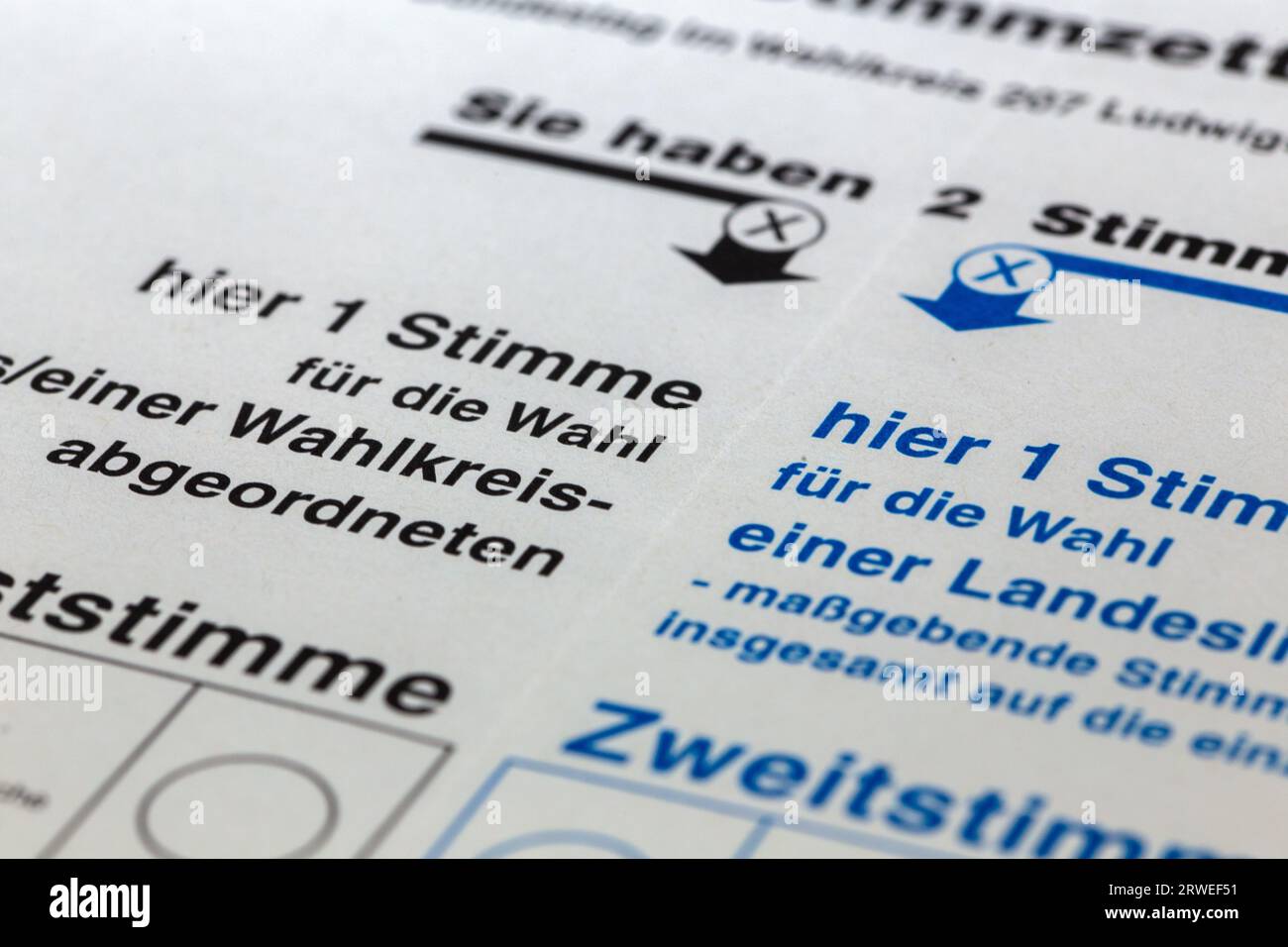 Close-up of a ballot paper for the Bundestag election in Germany Stock Photo