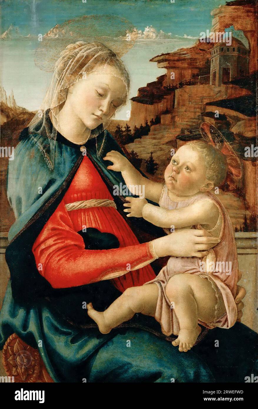 Sandro Botticelli (1444 or 1445-1510) -- Virgin and Child (Madonna of the Guidi of Faenza) 1465-70, 73х49 Stock Photo