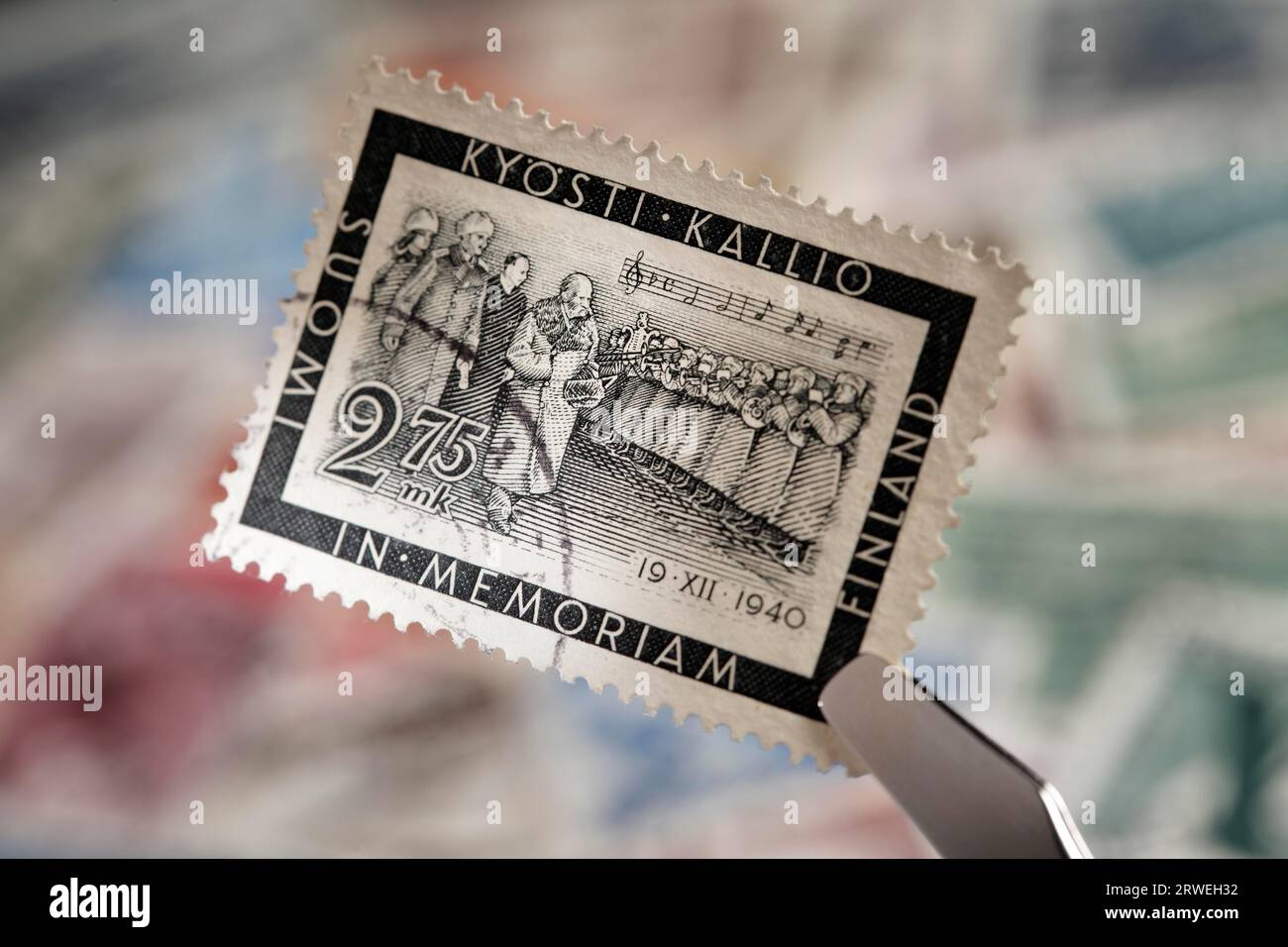 Finnish commemorative stamp from 1941. The death of president Kyoesti Kallio in 1940 Stock Photo