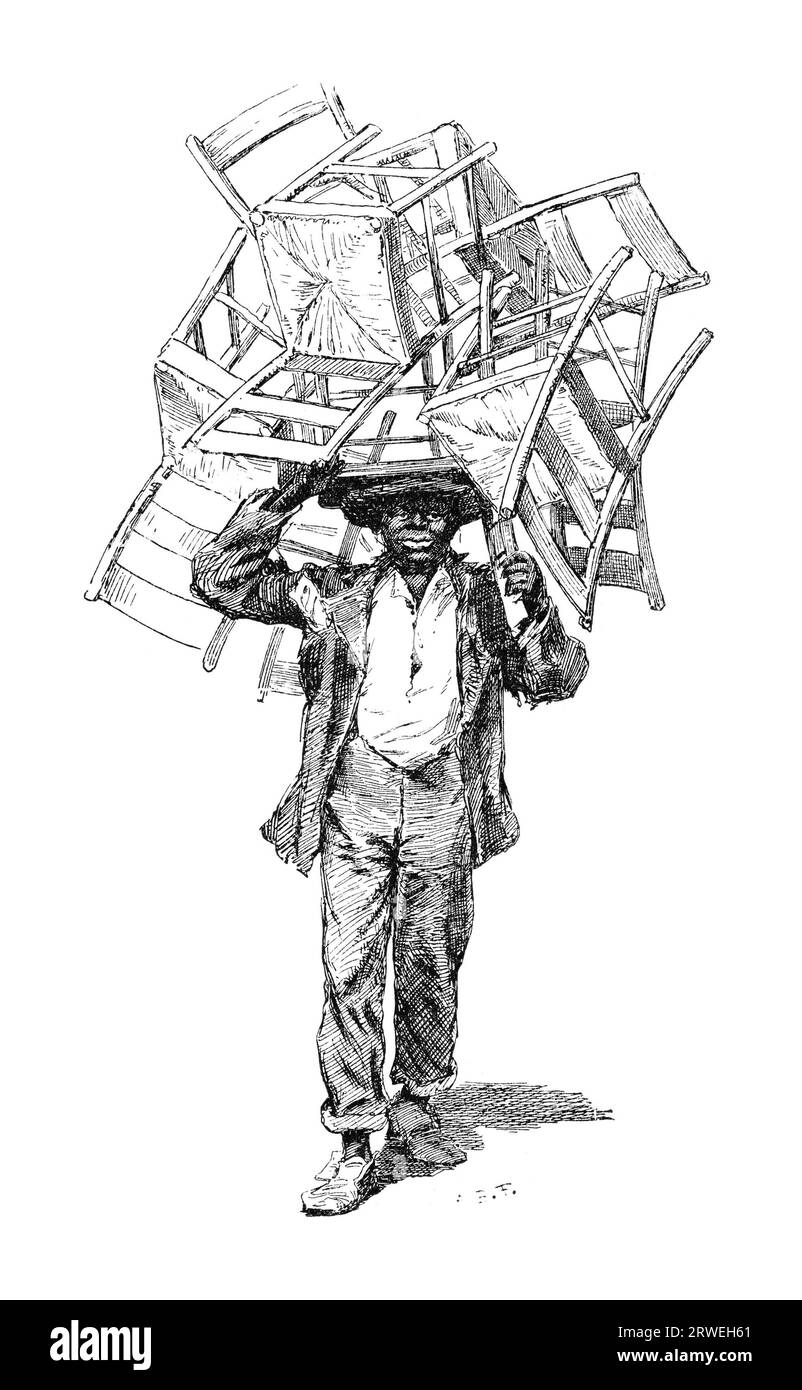 Chair vender in Atlanta. Image from a magazine printed in 1879 Stock Photo