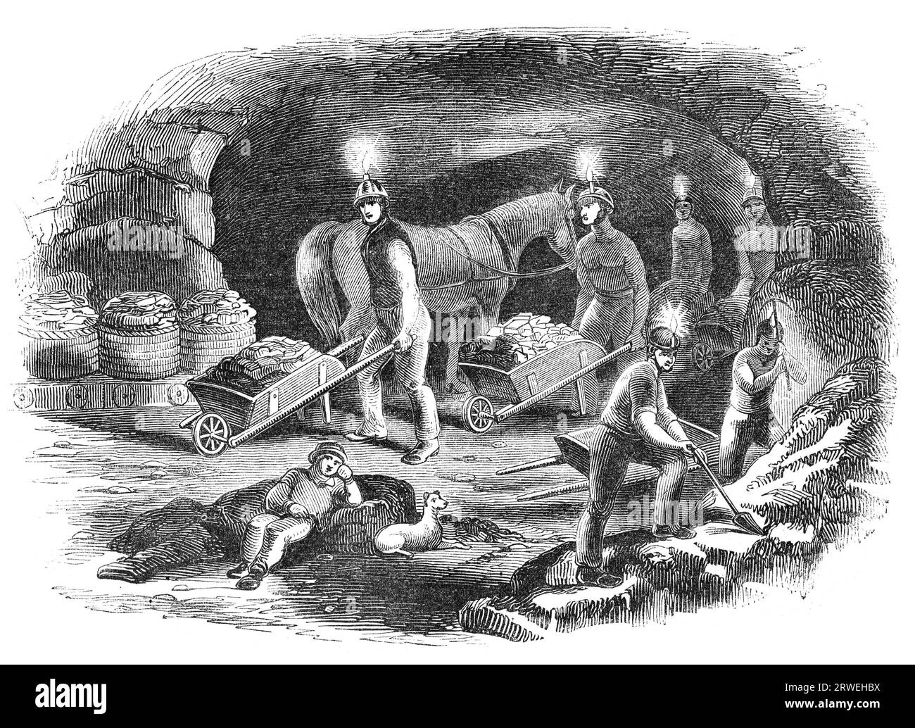 A Day at the Hurlet alum-works: Hurlet alum-mine. Engraving from a british magazine printed in 1843 Stock Photo