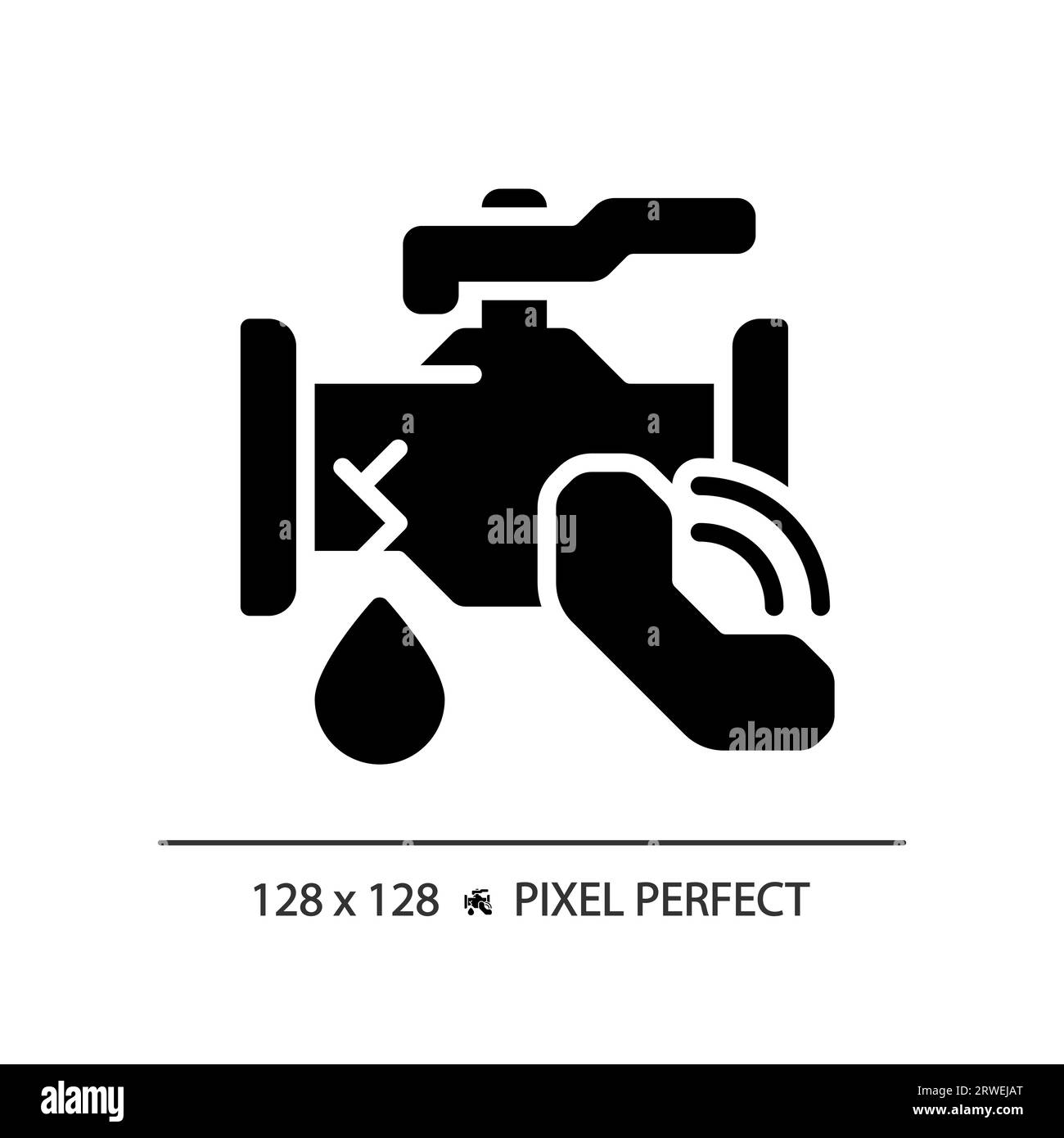 2D black glyph style pipe leakage with call icon Stock Vector