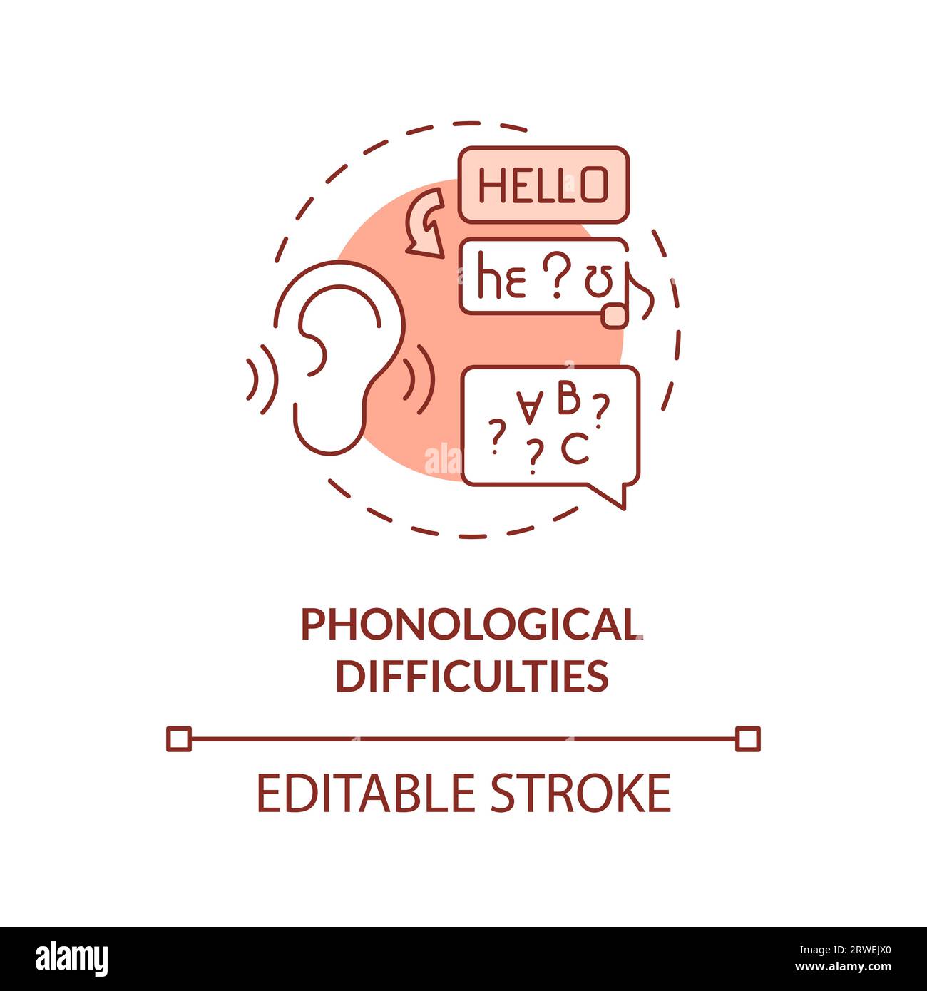 2D red line icon phonological difficulties concept Stock Vector