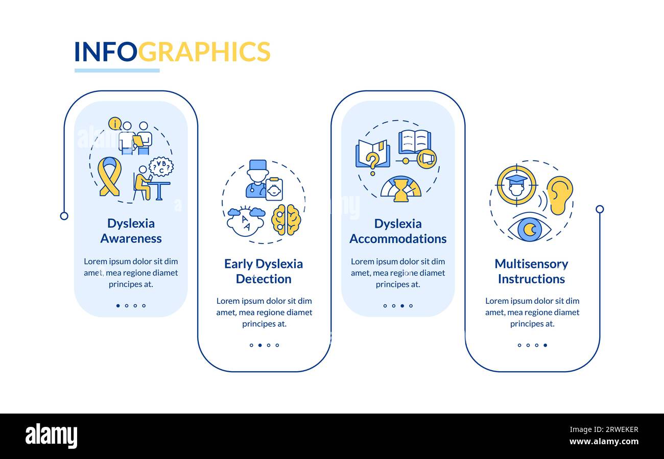 Dyslexia layout with thin line icons concept Stock Vector