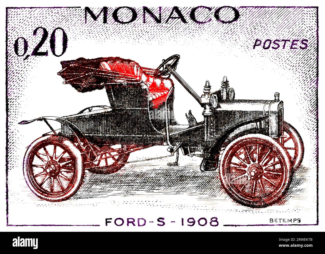 Ford S 1908 Classic car Monaco stamp 1961 Stock Vector
