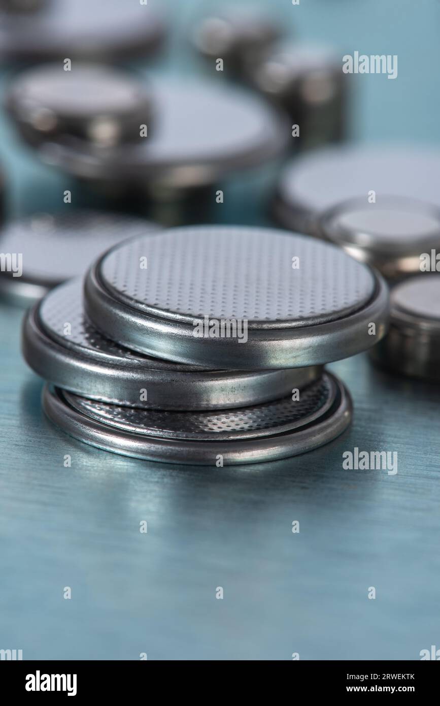 Set of button cell battery, power of electronics devices Stock Photo