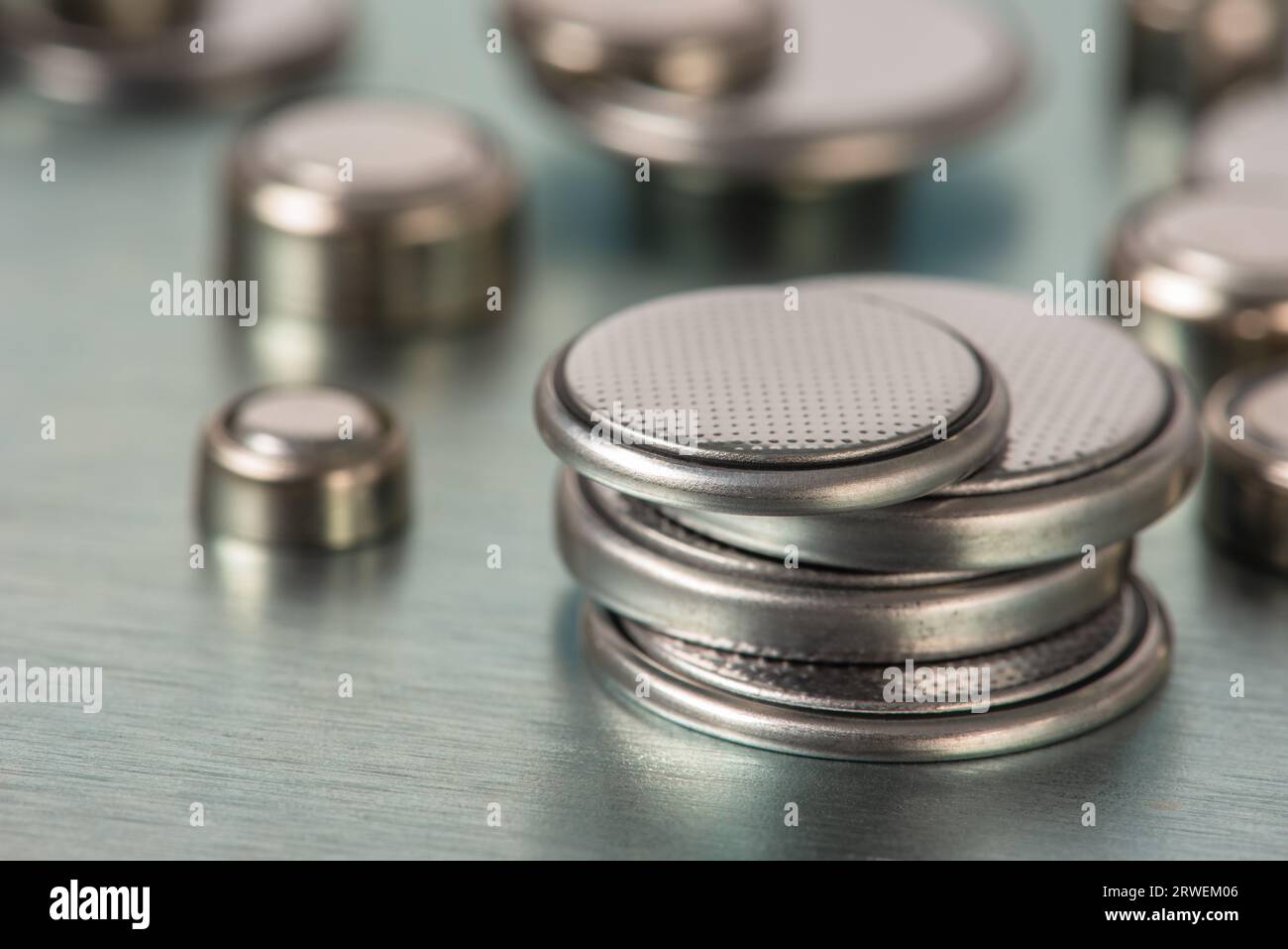 Group of button cell lithium battery, close-up Stock Photo