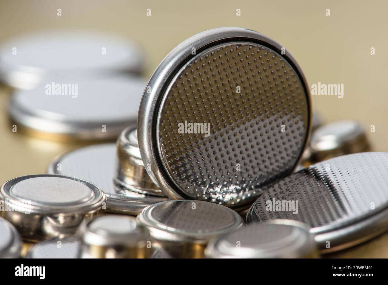 Close-up of button cell lithium battery Stock Photo
