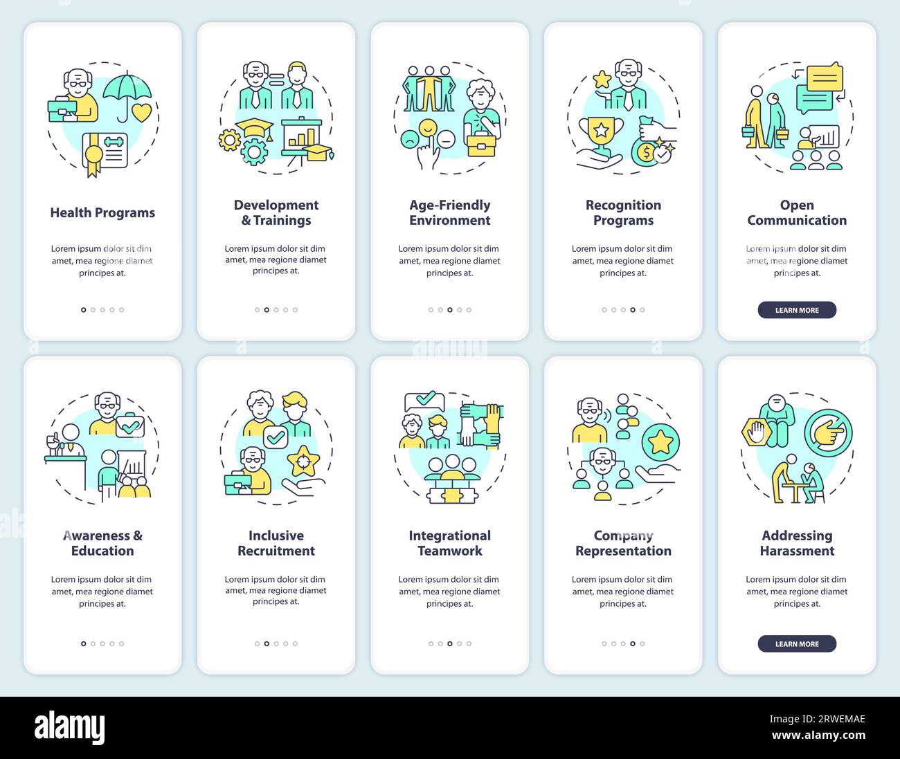 Walkthrough unretirement with linear icons concept Stock Vector
