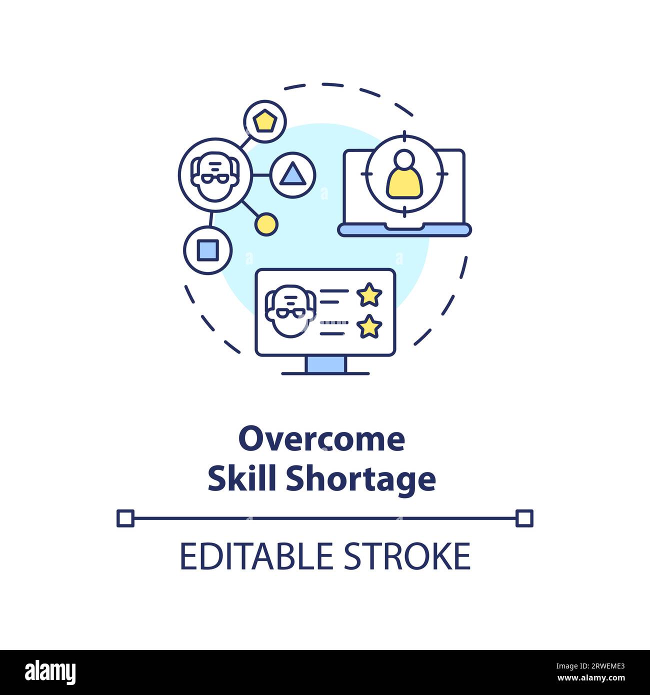 2D customizable overcome skill shortage line icon concept Stock Vector