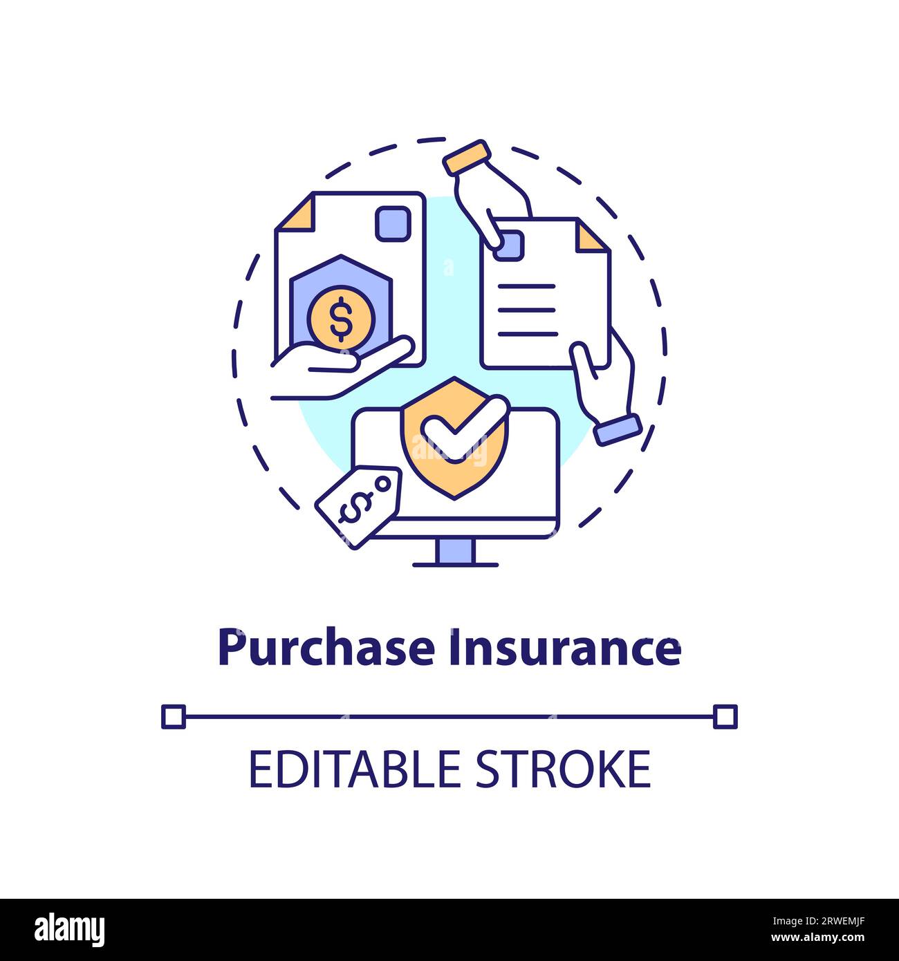 2D customizable purchase insurance line icon concept Stock Vector