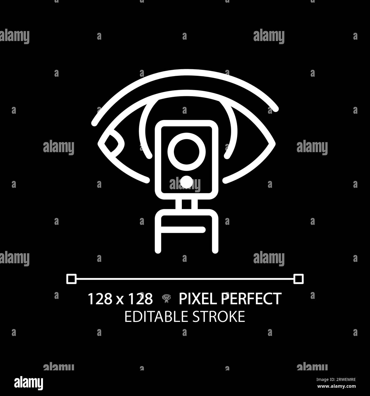 Ophthalmoscope pixel perfect white linear icon for dark theme Stock Vector