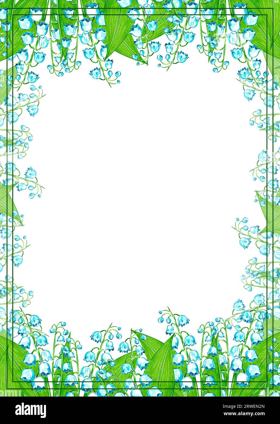 Hand drawn watercolor lily of the valley frame boarder isolated on ...