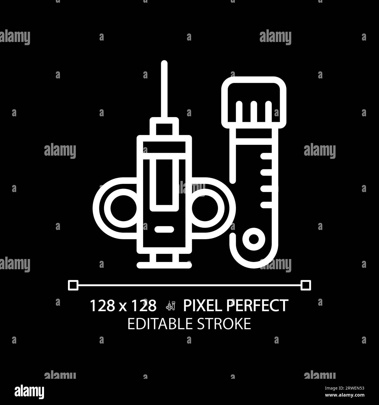Biopsy needle pixel perfect white linear icon for dark theme Stock Vector