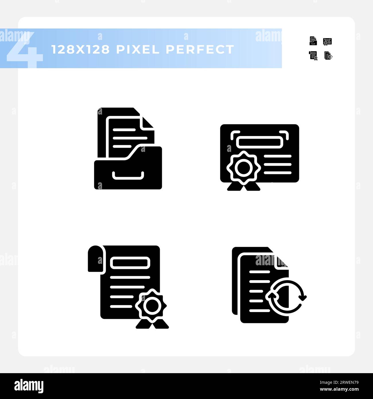 2D glyph style document icons set Stock Vector