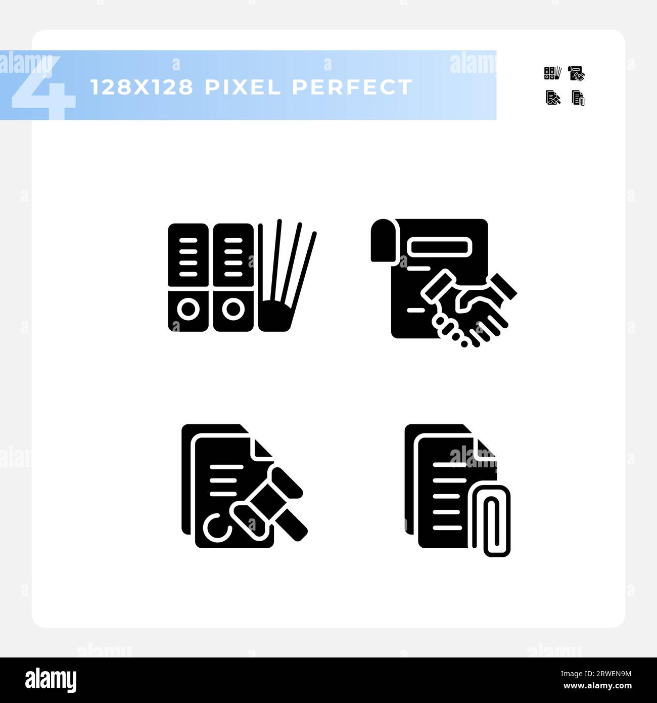 2D pixel perfect glyph style document icons Stock Vector