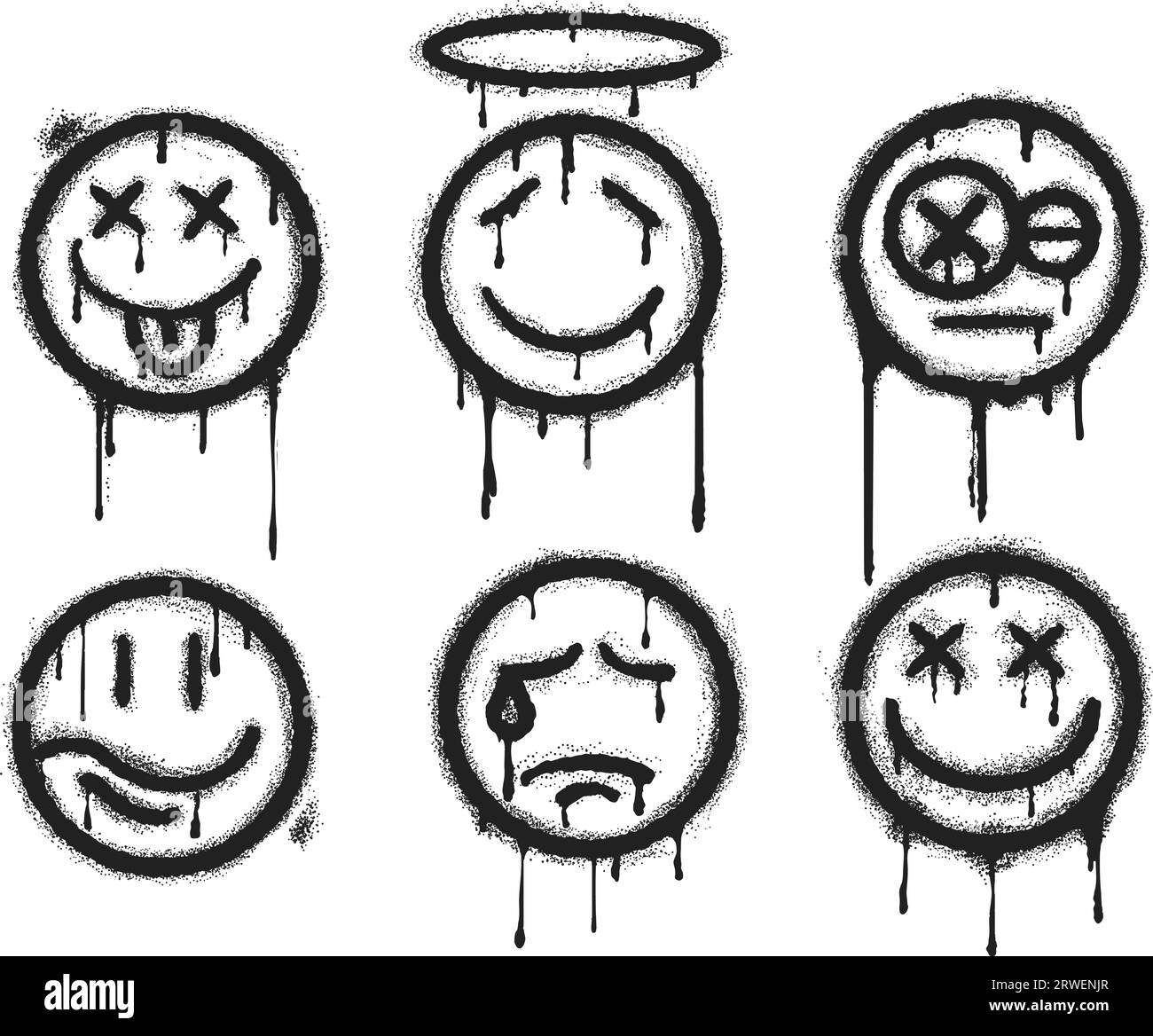 Spray painted graffiti smiling face set Stock Vector Image & Art Alamy