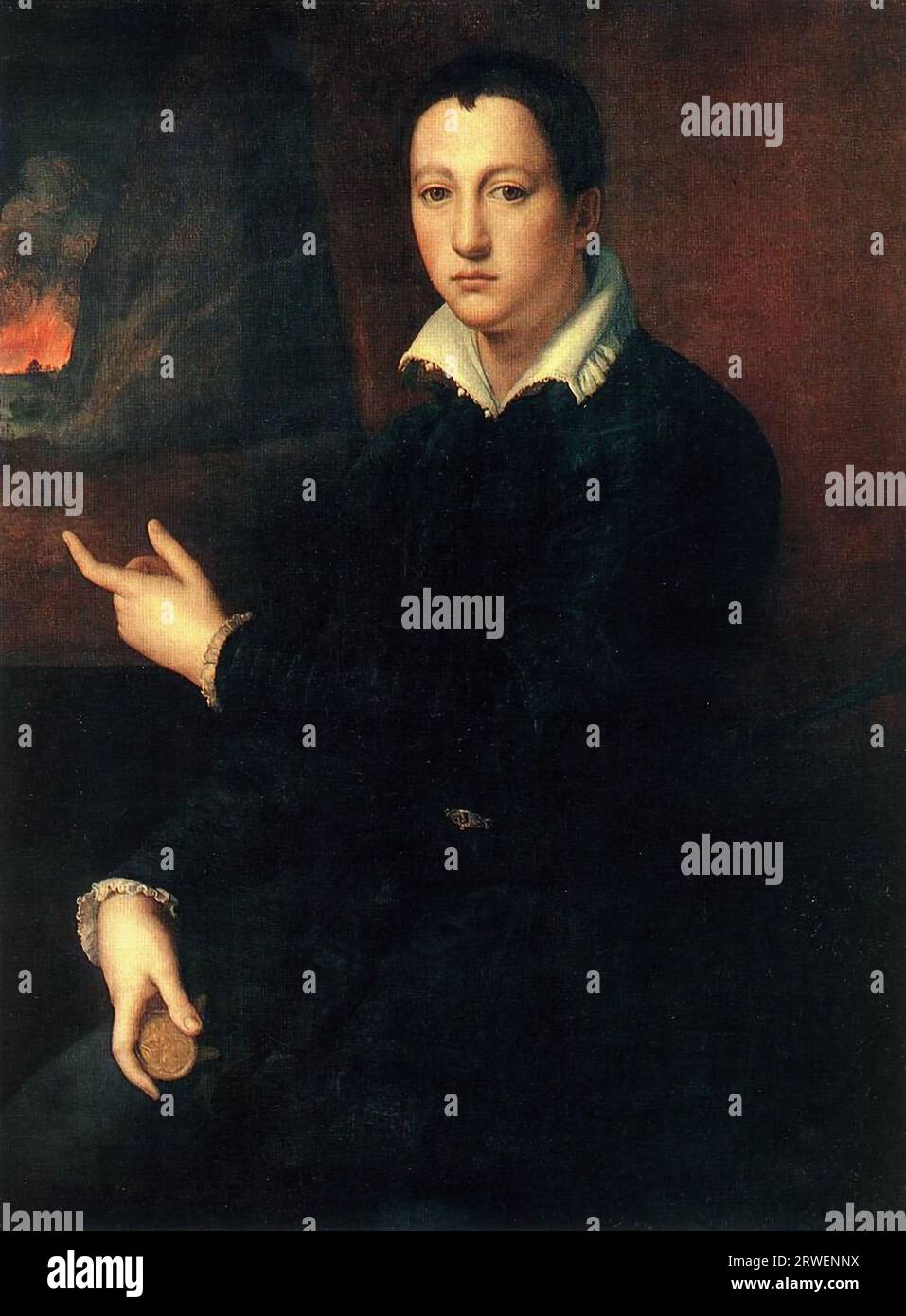 Portrait of a boy, painting by Agnolo Bronzino, Agnolo di Cosimo di Mariano, also Agnolo Tori, called Bronzino, Historical, digitally restored reproduction from a 19th century original. Stock Photo