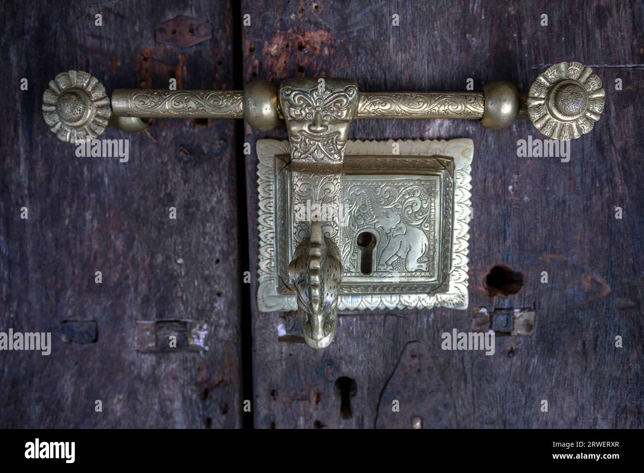 A brass door latch at Embekke Devale (Devalaya) located near Kandy in