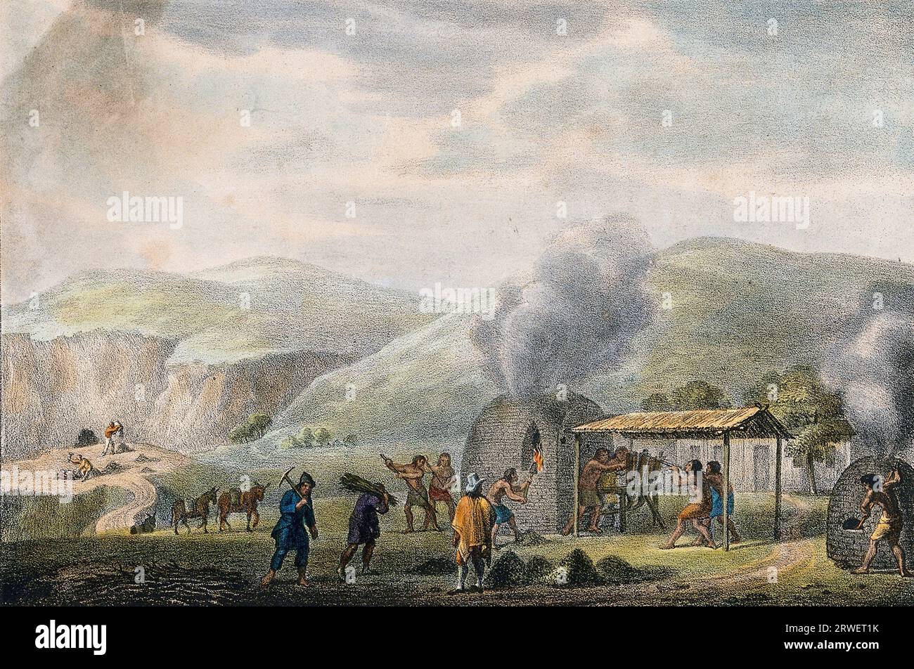 The processing of copper, copper mine, copper smelter, around 1800, England, Historical, digitally restored reproduction of an original of the time Stock Photo
