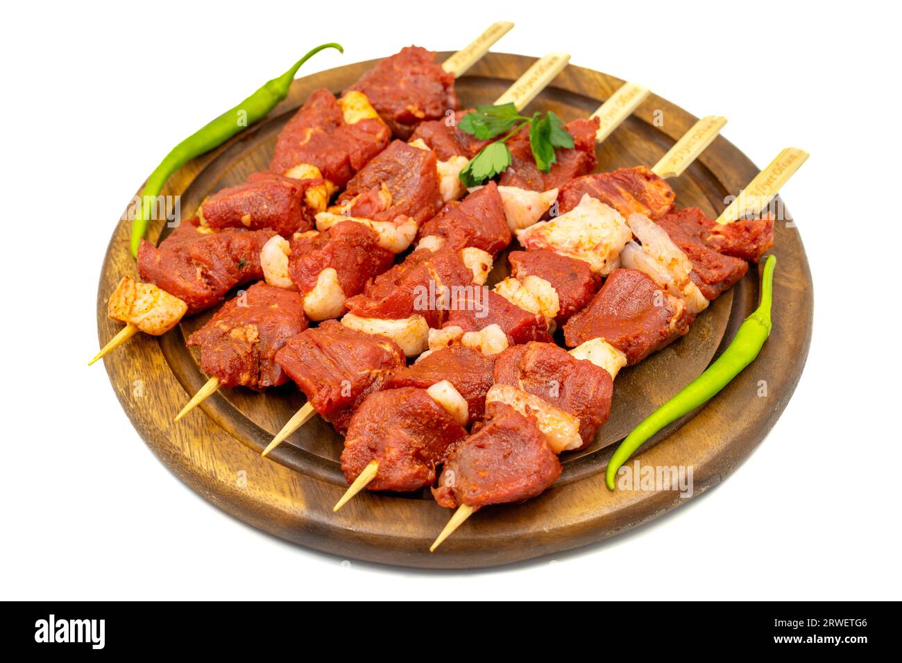 Beef tenderloin skewer isolated on white background. Beef tenderloin