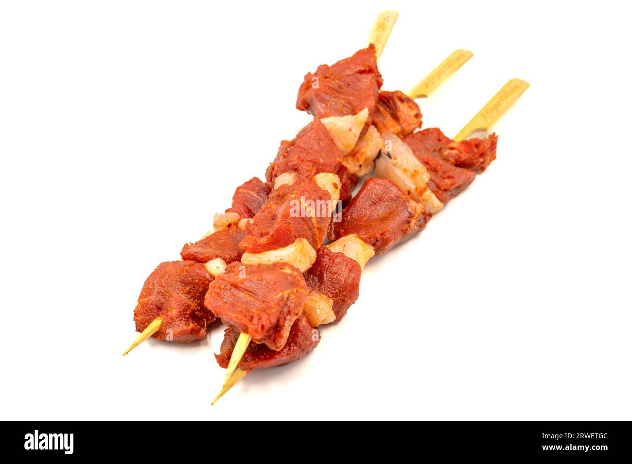 Beef tenderloin skewer isolated on white background. Beef tenderloin