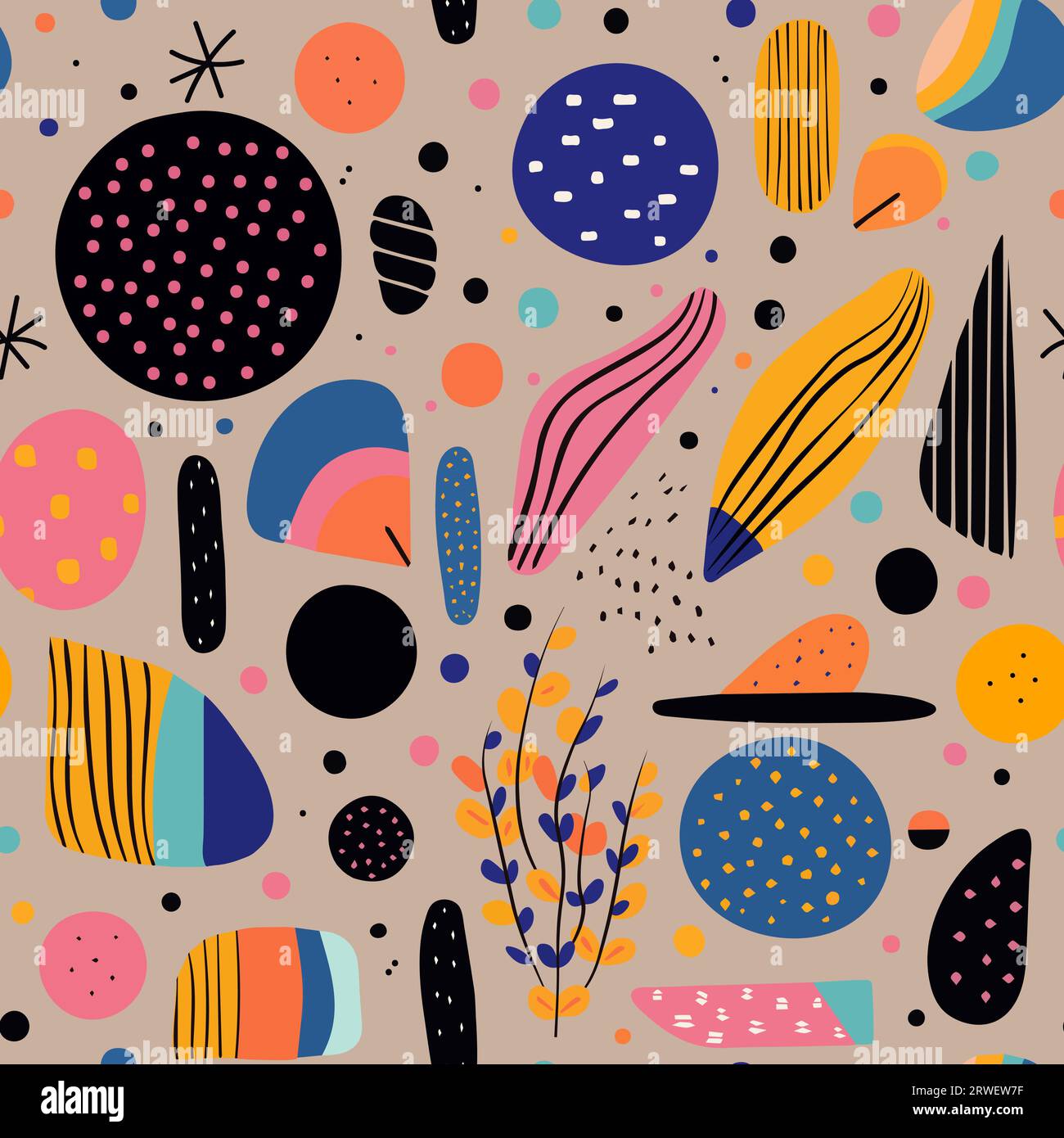 Doodle seamless pattern with hand drawn naive shape and object ...