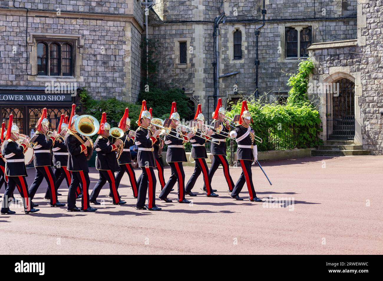 WINDSOR, GREAT BRITAIN - MAY 19, 2014: This is a military band at the ceremony of changing the guard of the Royal Guard at Windsor Castle. Stock Photo