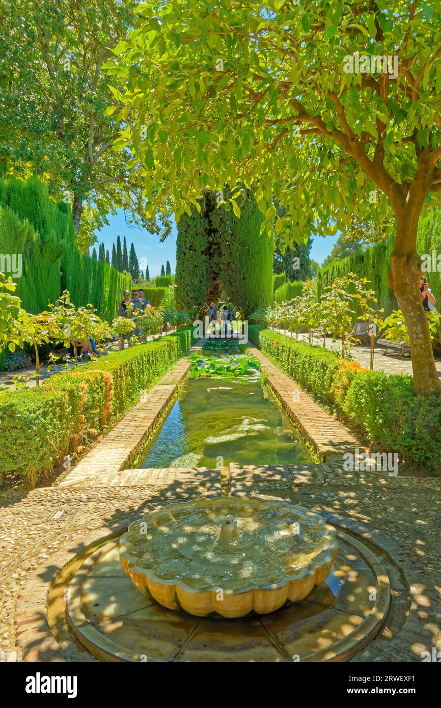 The Generalife Gardens at Granada, Spain. Stock Photo
