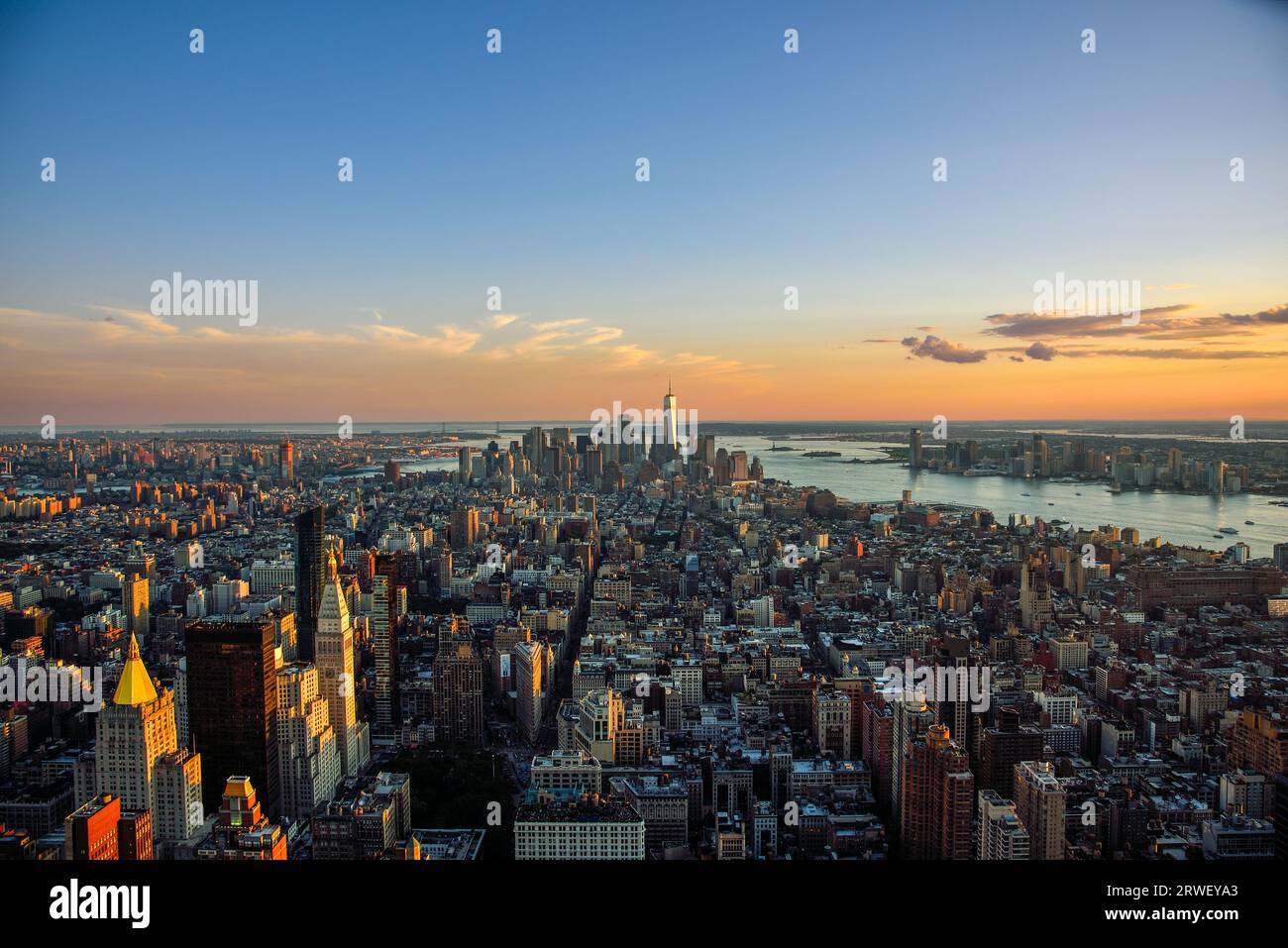 View of New York City Skyline from the Empire State Building at Dusk ...